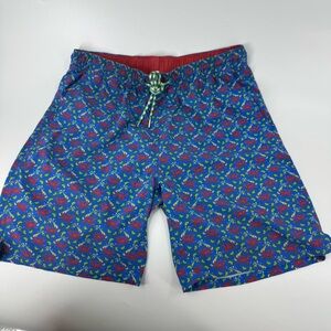 Men's Skiff Dogs Swim Wear Blue Swim‎ Trunks with Red and Green Pattern